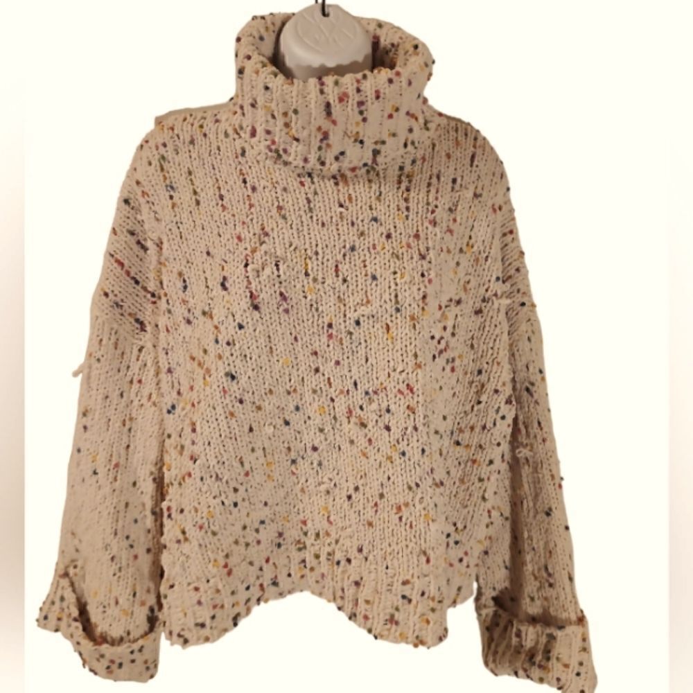 POL beige oversize confetti turtleneck sweater boxy cropped size S